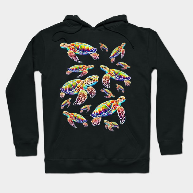 Rainbow Sea Turtles Design Hoodie by RockettGraph1cs